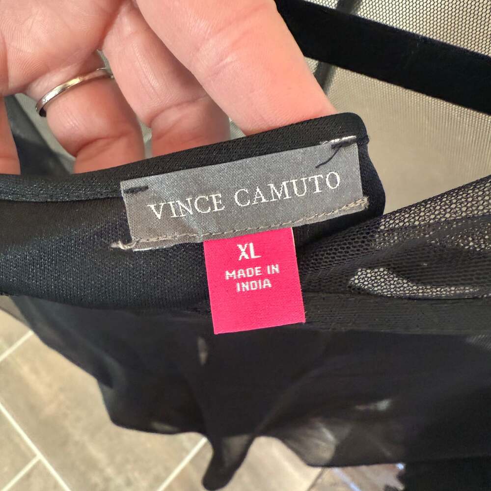 Vince Camuto Womens Black Long Sleeve Ruffle Front Top - Picture 6 of 6